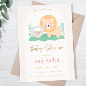 Digitale uitnodigingen voor leeuwen en lammeren - Uitnodigingen voor babyshowers - Spirituele themakaarten - Uitnodigingskaarten voor kinderen