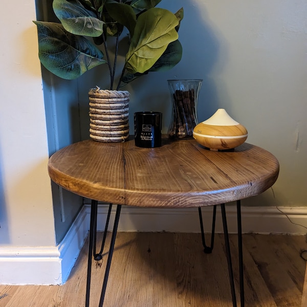 Round  coffee table, metal pin legs. various sizes available ,round table, reclaimed scaffold.