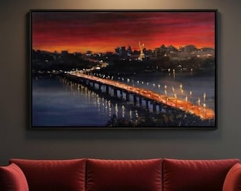 Hand Painted Oil Cityscape Kyiv | Evening Landscape Wall Art (70x40 cm)