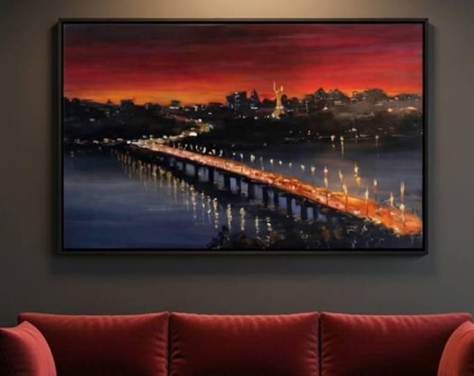 Hand Painted Oil Cityscape Kyiv | Evening Landscape Wall Art (70x40 cm)