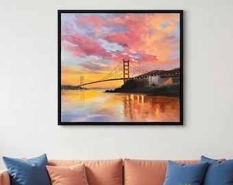 Painting handmade Golden Gate Bridge San Francisco size 60x60x2cm oil