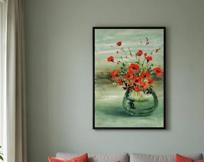 Hand-Painted Red Poppies Oil Reproduction | Floral Wall Art, Impressionist Style