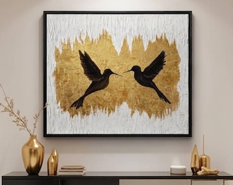 Original| Reunion – Handmade Textured Bird Painting, Symbolic Love Art, Modern Acrylic Wall Art
