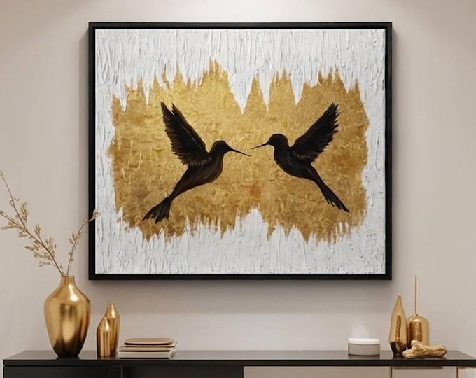 Original| Reunion – Handmade Textured Bird Painting, Symbolic Love Art, Modern Acrylic Wall Art