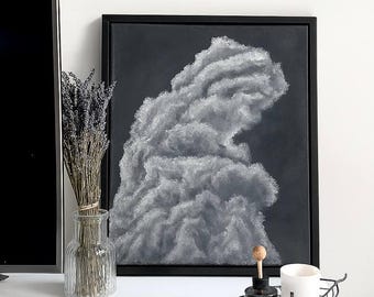 ORIGINAL Cloudscape Oil Painting – Minimalist Framed