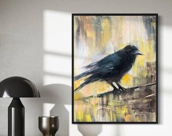 REPRODUCTION «Black Raven»  Original oil painting 50x40x2cm