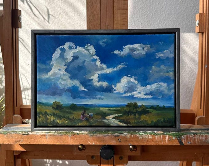 Painting “Self-Portrait: Landscape in the Field” — 30 × 20 cm (11.8 × 7.9 inches)