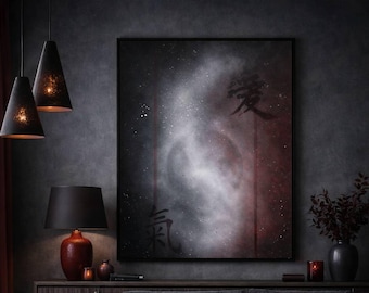 Hand Painted Oil Reproduction: Dark Abstract Wall Art, 70x50cm