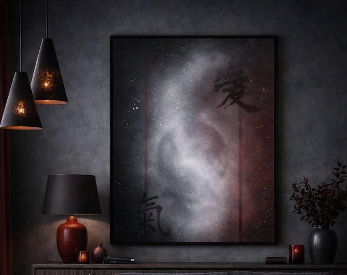 Hand Painted Oil Reproduction: Dark Abstract Wall Art, 70x50cm