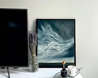 ORIGINAL "Storm Whispers" Dramatic Cloudscape Wall Art in Black Frame