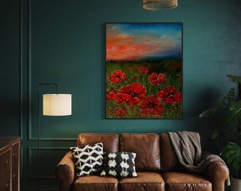 REPRODUCTION "Sunset Over the Poppy Field", original oil painting