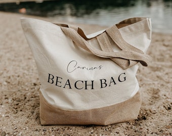 BEACH BAG | STRANDTASCHE | Personalisiert | mit Namen/Text | xl Canvas-Shopper | Handmade