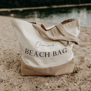 BEACH BAG STRANDTASCHE Personalisiert mit Namen/Text xl Canvas-Shopper Handmade Bild 1