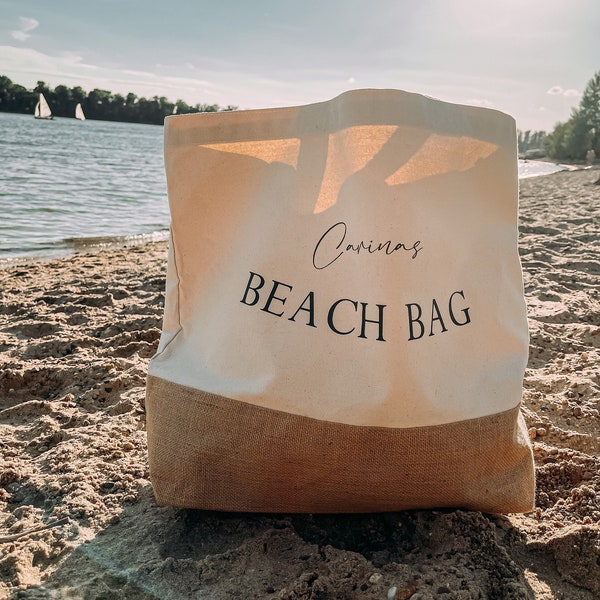 BEACH BAG | STRANDTASCHE | Personalisiert | mit Namen/Text | xl Canvas-Shopper | Handmade