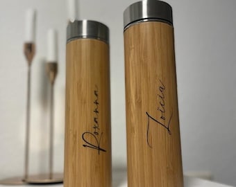 PERSONALIZED | THERMOS BOTTLE | THERMOS FLASK | Bamboo | Sustainable | Drinking Bottle | 500ml | Beverages | Labeled