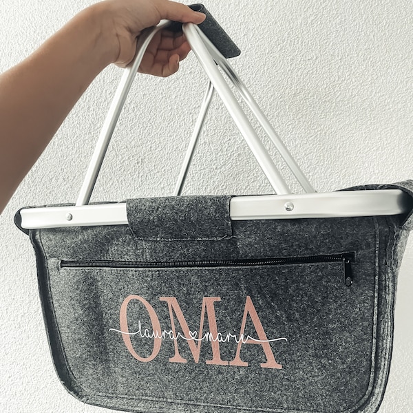 OMA | OMI | MUTTER | Personalisierter Einkaufskorb mit  Wunschperson | Initialen | Geschenk | Handmade | Nachhaltig