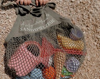 SAND | SPIELZEUG | TASCHE | Netztasche | Personalisiert | Kinder | Wechselsachen | Kleidung | Strandtasche | Beach Bag | Meer | Urlaub