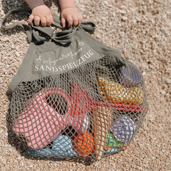 SAND | SPIELZEUG | TASCHE | Netztasche | Personalisiert | Kinder | Wechselsachen | Kleidung | Strandtasche | Beach Bag | Meer | Urlaub