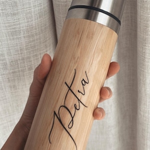 PERSONALIZED | THERMOS BOTTLE | THERMOS FLASK | Cup | Bamboo | Sustainable | Drinking bottle | 500ml | Drinks | Labeled