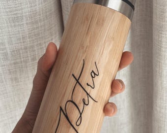 PERSONALIZED | THERMOS BOTTLE | THERMOS FLASK | Cup | Bamboo | Sustainable | Drinking bottle | 500ml | Drinks | Labeled