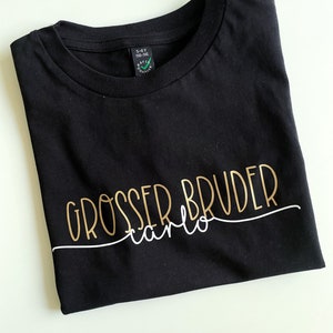 KINDER T-SHIRT Großer Bruder / Schwester Junge Mädchen Ankündigung Schwanger Personalisiert Handmade Bio Baumwolle Unisex Schwarz