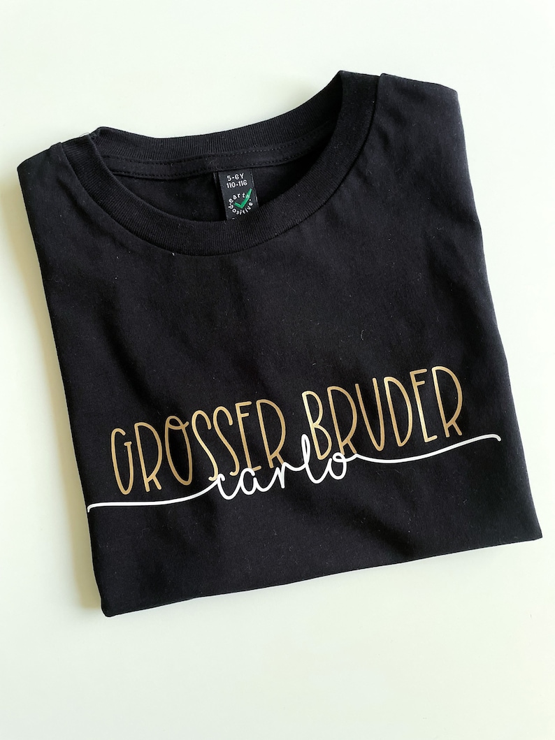 KINDER T-SHIRT Großer Bruder / Schwester Junge Mädchen Ankündigung Schwanger Personalisiert Handmade Bio Baumwolle Unisex Schwarz