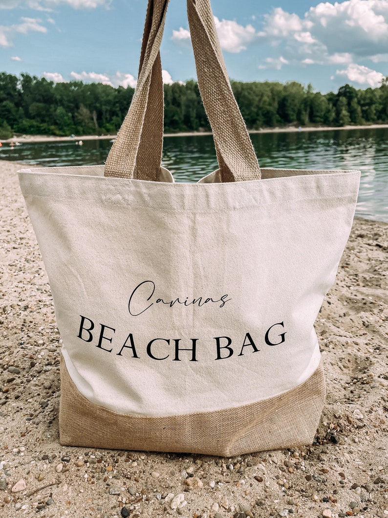 BEACH BAG STRANDTASCHE Personalisiert mit Namen/Text xl Canvas-Shopper Handmade Bild 2