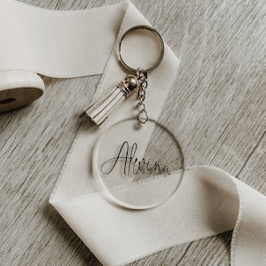 KEY CHAIN | PERSONALIZED | ACRYLIC GLASS | Round | With name/text | Handmade | House/Car Keys | Leather fringes | tassels