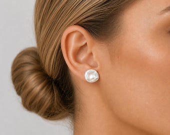 Echte Keshi Perlen Ohrstecker - 14K Gold Filled Organic Barock Blütenblatt Ohrringe