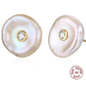 Genuine Freshwater Baroque Pearl Earrings For Women- 100% 925 Sterling Silver Stud- AAA Real Cultured Pearl Stud Earrings