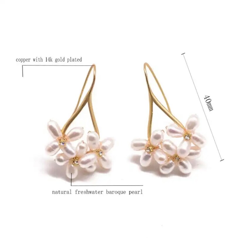 Gold Flower Pearl Earrings Pearl Cluster Drop Earrings Etsy