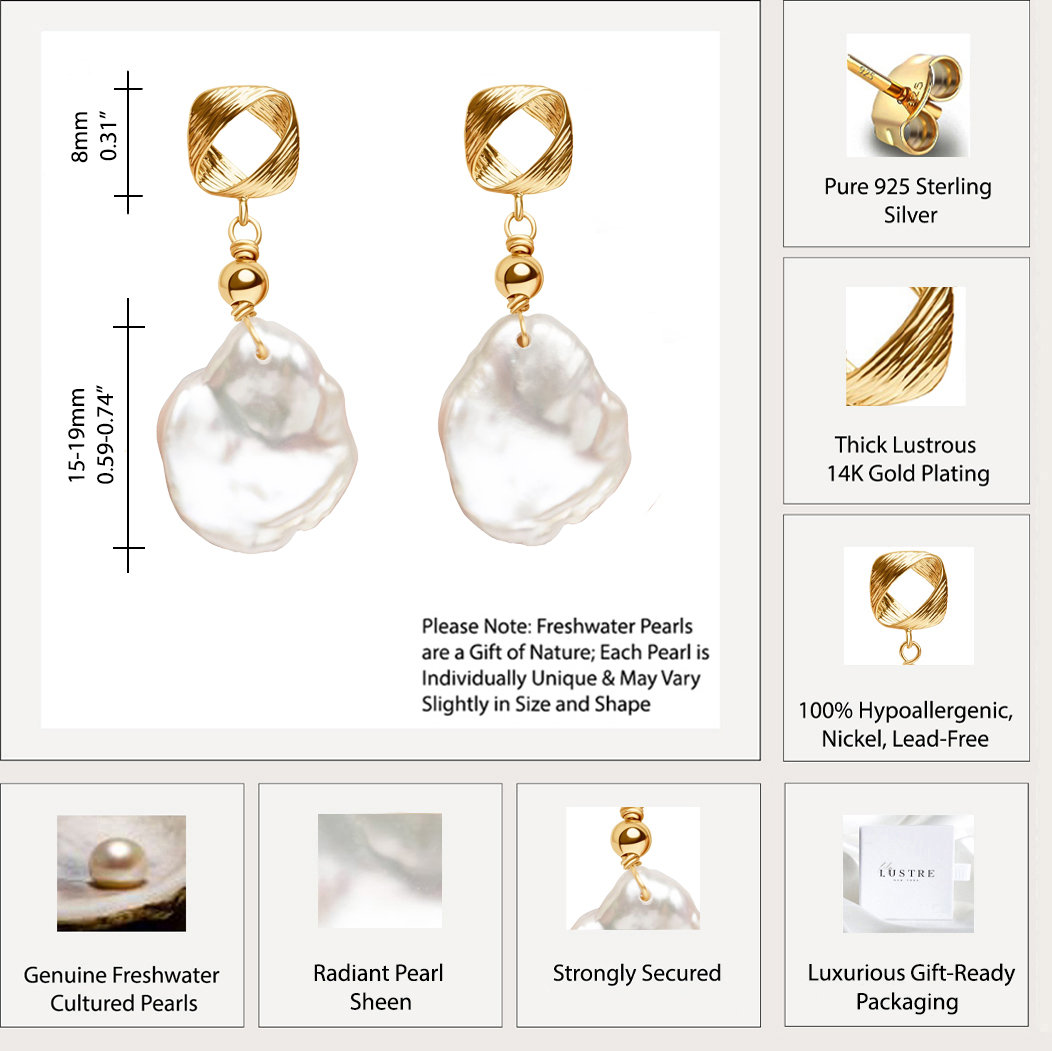 Orecchini a bottone con perle Keshi, oro e argento Sterling - Italia