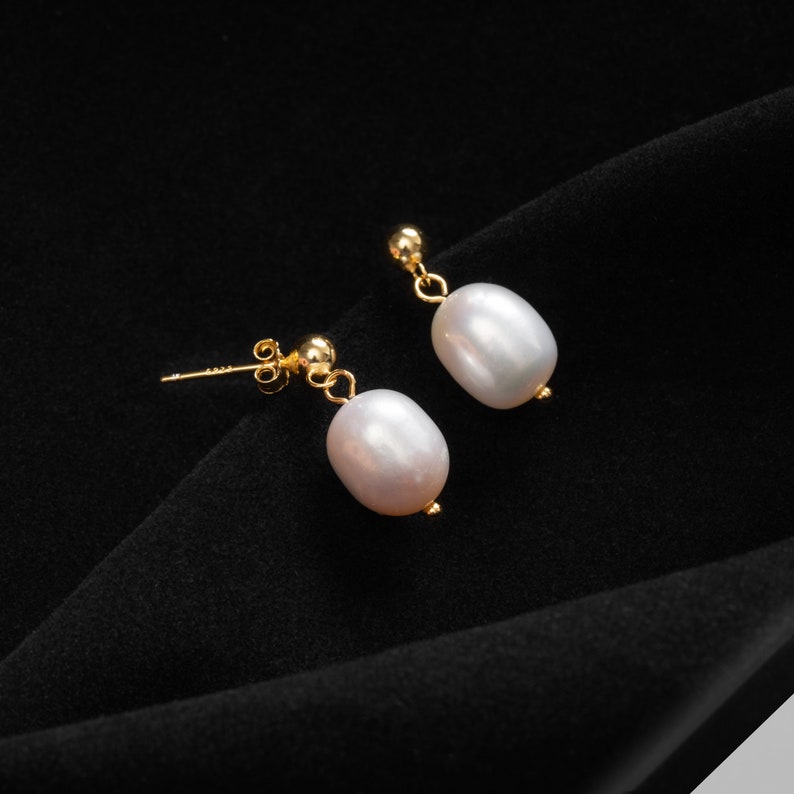 Freshwater Pearls Drop Earrings Pearl Drop Earrings 18k Yellow Gold Bridesmaid Earrings Gold Pearl Drop image 2