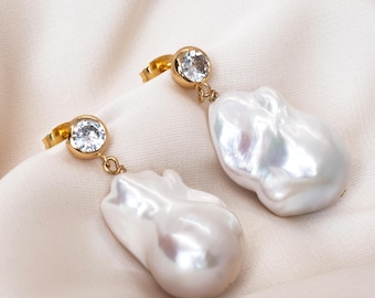 Fireball Earrings Baroque Pearl Drop Dangle Bridal Earrings for Women AAAA Quality Natural White Freshwater Cultured Irregular Pearls