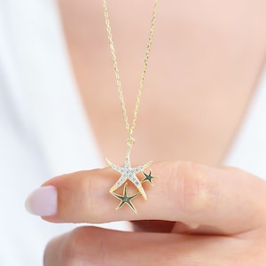 Starfish Necklace Silver 925 Gold Plated Cubic Zirconia, Women&#39;s Jewelry Asteria Sterling Silver Gold Plated 14k, Ocean/Sea Theme Jewelry