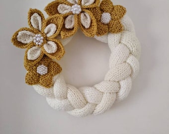 Hand knitted Christmas wreath or indoor decoration for xmas