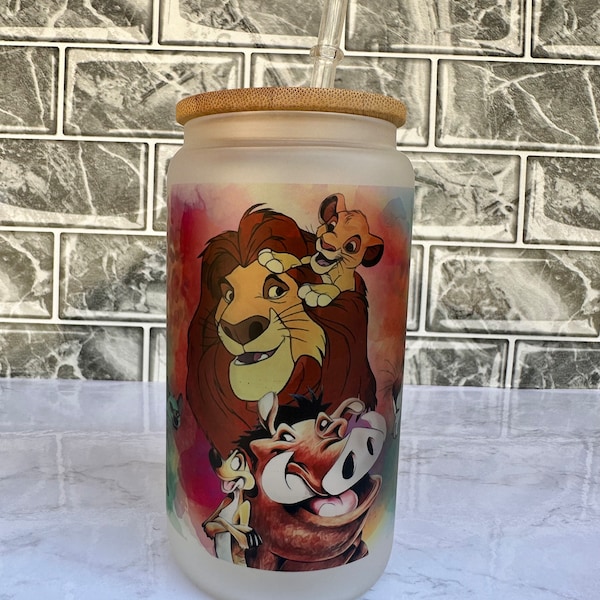 16 oz frosted sublimated glass cup lion king