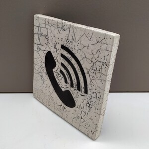 Icon 1, phone call symbol, handmade ceramic square, raku firing. image 2
