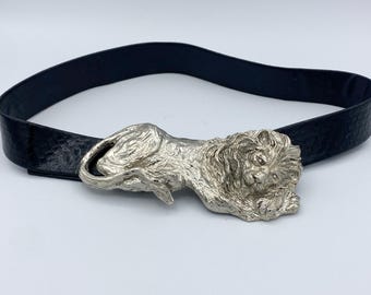 Vintage Dotty Smith GOLD SILVER BUCKLE W IVORY ALLIGATOR THEME ADJUSTABLE BELT Dotty Smith Gold Alligator Buckle | 1980s Designer Belt  main image 4