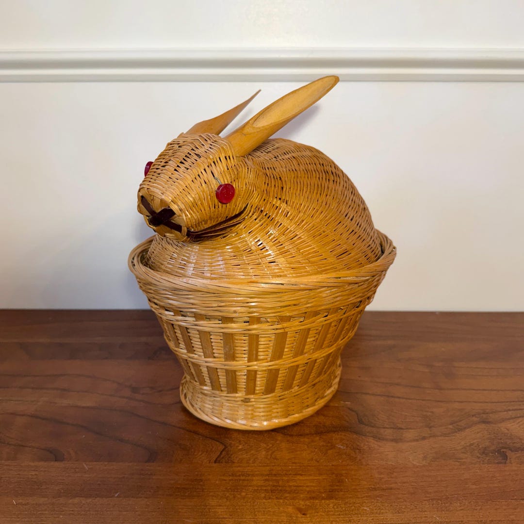 Vintage Wicker Woven Rattan Bunny Rabbit Basket - Etsy
