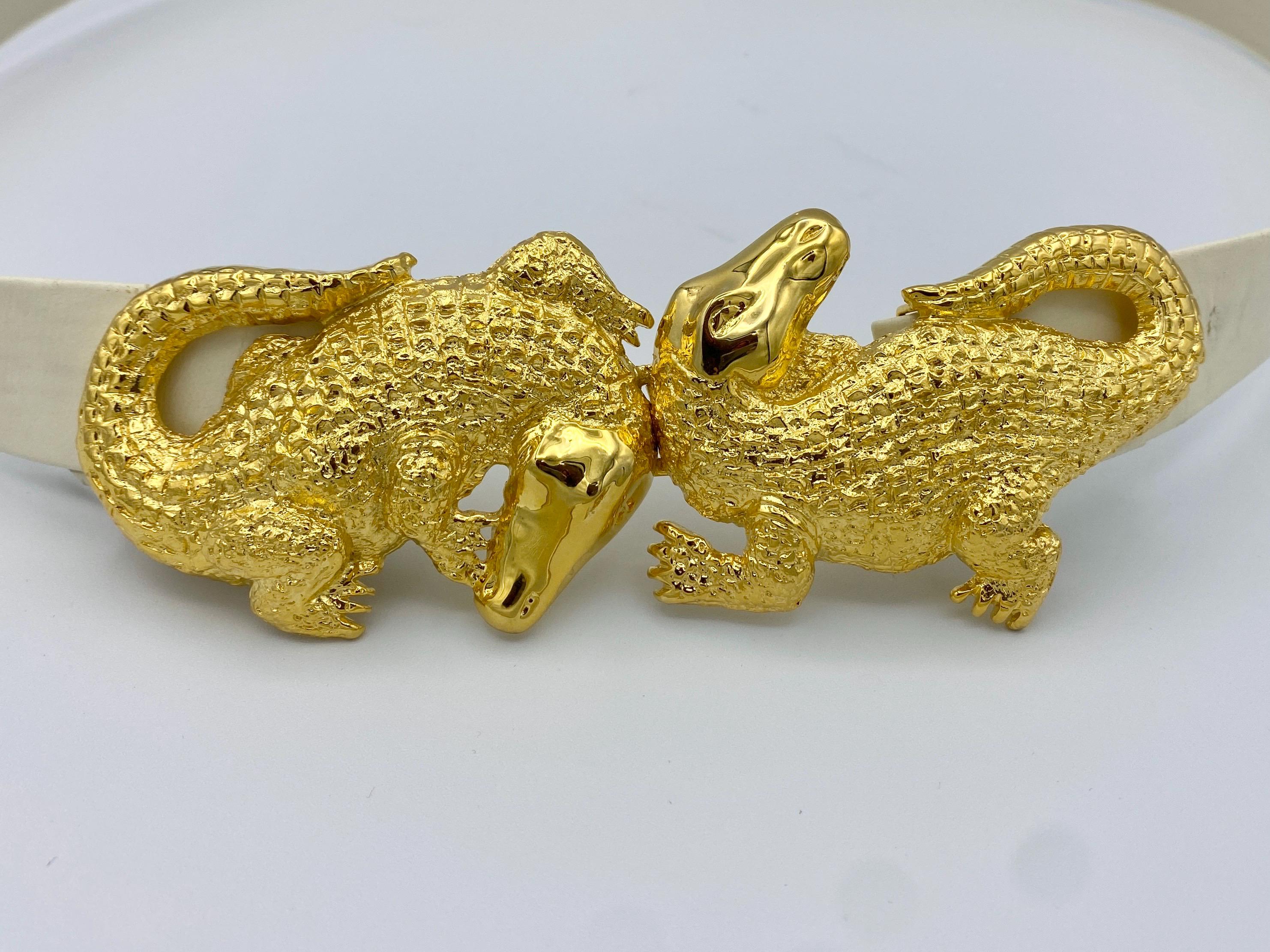 Vintage Dotty Smith GOLD SILVER BUCKLE W IVORY ALLIGATOR THEME ADJUSTABLE BELT Dotty Smith Belt Buckles - Etsy main image 3
