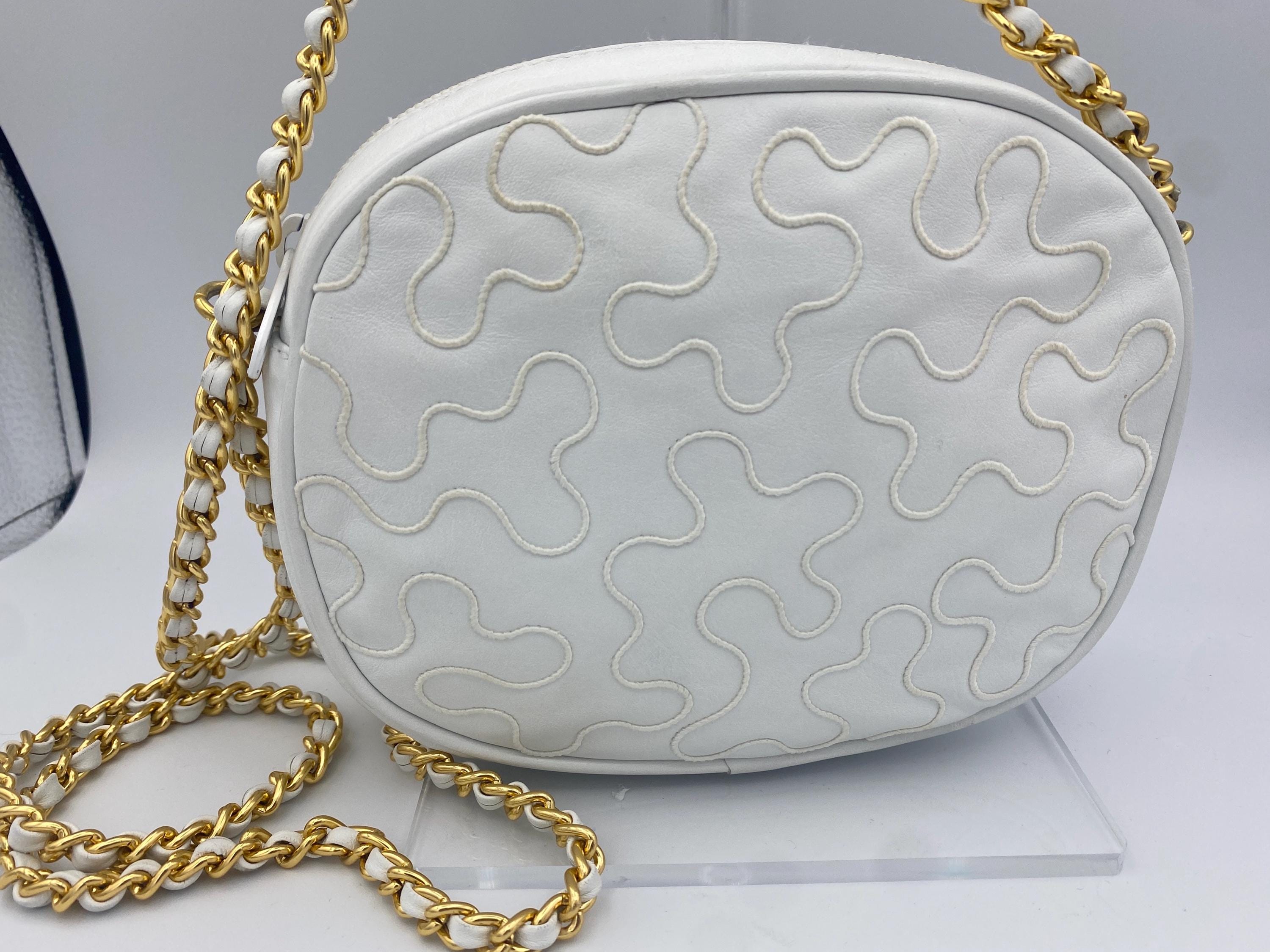 White Leather Purse Strap With Gold Chain - Etsy