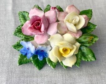 Vintage Adderley Bone China Porcelain Floral Roses Brooch Pin Made in England