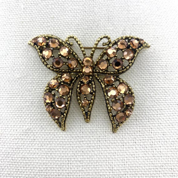 Vintage Weiss Topaz Colored Rhinestone Butterfly Brooch