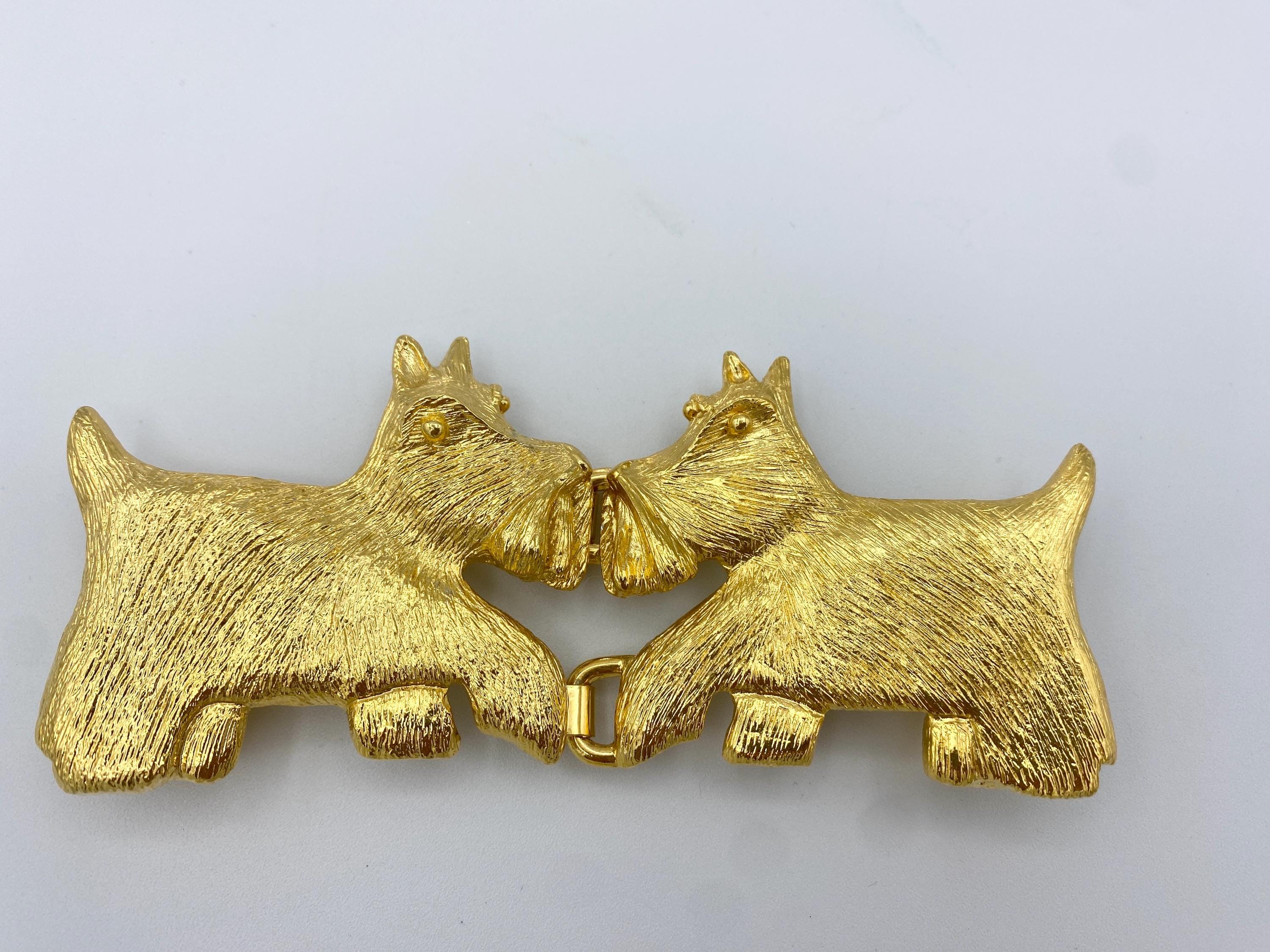 Vintage Dotty Smith Scottish Terrier Gold-Tone Belt Buckle