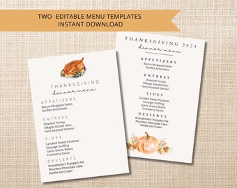 Editable Thanksgiving Menu Template, Minimalist Table Setting, Printable Dinner Menu, Friendsgiving Holiday Menu Card, Instant Download