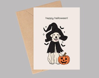 Yellow Lab Trick or Treat Witch Halloween Card