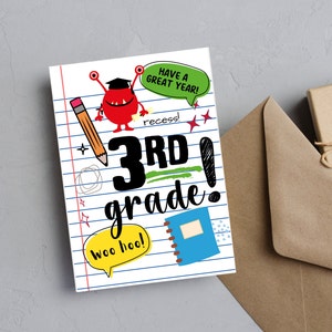 3rd Grade Back-To-School Greeting Card | Celebrate the start of the school year! | First day of school | Blank Card with Envelope | 5x7 | A7
