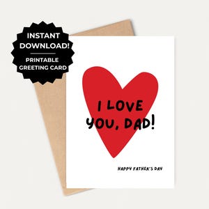 Thuis afdrukken Vaderdagkaart van dochter of zoon DIY I Love You Dad Vaderdagcadeau voor papa, stiefvader of als een vader Blanco binnenkant