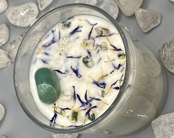 BUNDANCIA FINANCIERA Vela con infusión de cristal de aventurina verde / Logro Éxito monetario / Chakra del corazón calmante / Eliminación del dolor